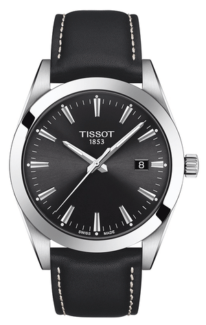 Tissot Gentleman Black Dial Black Leather Strap Watch For Men - T127.410.16.051.00