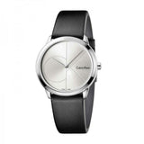 Calvin Klein Minimal Silver Dial Black Leather Strap Watch for Men - K3M221CY