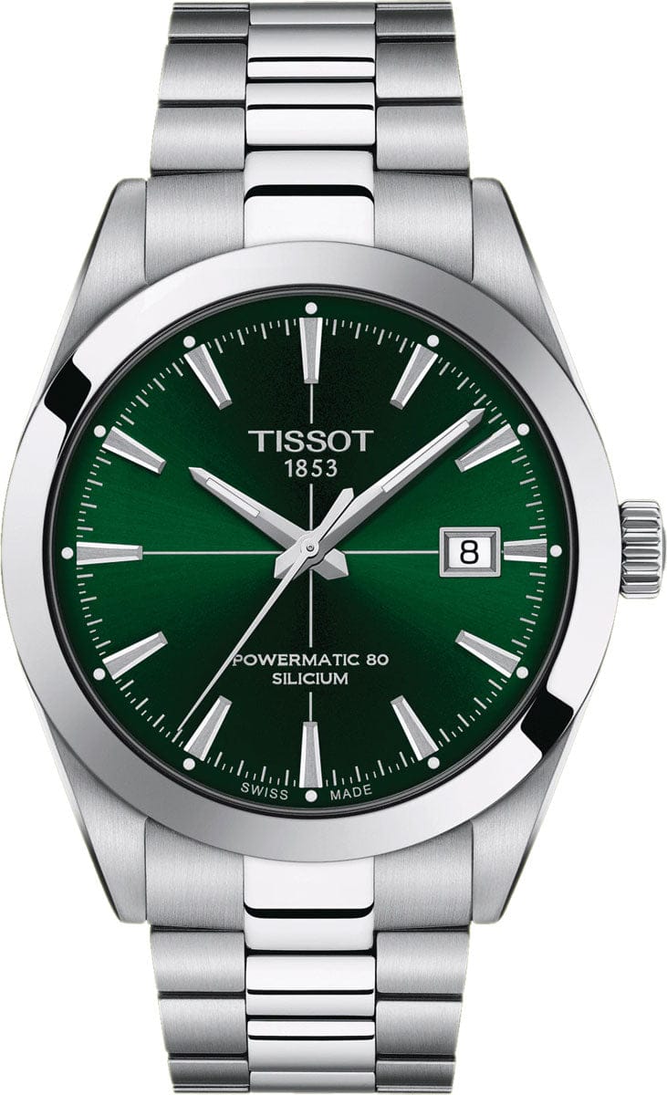 Tissot Gentleman Powermatic 80 Silicium Green Dial Silver Steel Strap Watch For Men - T127.407.11.091.01