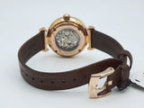 Emporio Armani Meccanico Skeleton Mother of Pearl Dial Brown Leather Strap Watch For Women - AR1993