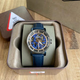 Fossil Boyfriend Skeleton Blue Dial Blue Leather Strap Watch for Women - ME3136