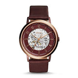 Fossil Vintage Muse Automatic Skeleton Maroon Dial Maroon Leather Strap Watch for Women - ME3137