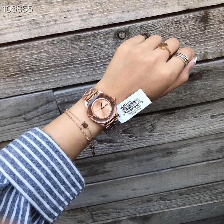 Marc Jacobs Tether Transparent Rose Gold Dial Rose Gold Steel Strap Watch for Women - MBM3414