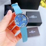 Coach Perry Floral Blue Dial Blue Leather Strap Watch for Women - 14503294