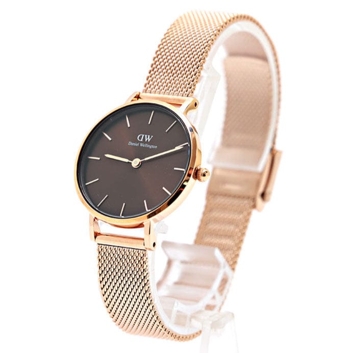 Daniel Wellington Petite Amber Brown Dial Gold Mesh Strap Watch For Women - DW00100476