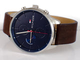 Tommy Hilfiger Chase Chronograph Grey Dial Brown Leather Strap Watch For Men - 1791487