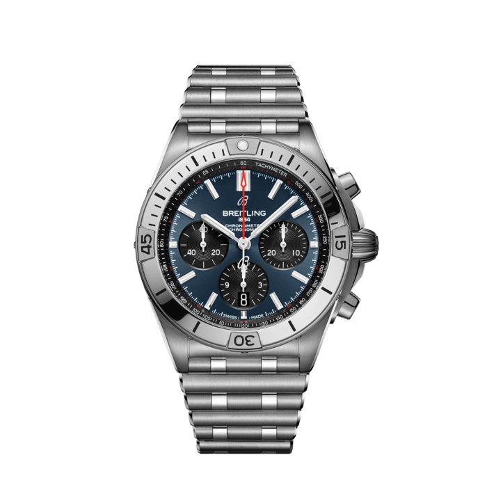 Breitling Chronomat B01 42mm Blue Dial Silver Steel Strap Watch for Men - AB0134101C1A1