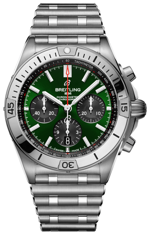 Breitling Chronomat B01 42 Green Dial Silver Steel Strap Watch for Men - AB0134101L1A1