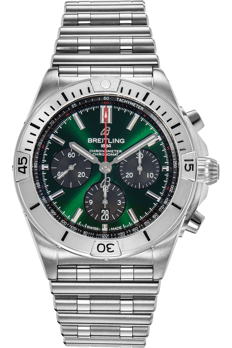 Breitling Chronomat B01 42mm Green Dial Silver Steel Strap Watch for Men - AB01343A1L1A1