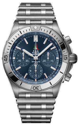 Breitling Chronomat B01 42 Frecce Tricolori Blue Dial Silver Steel Strap Watch for Men - AB01344A1C1A1