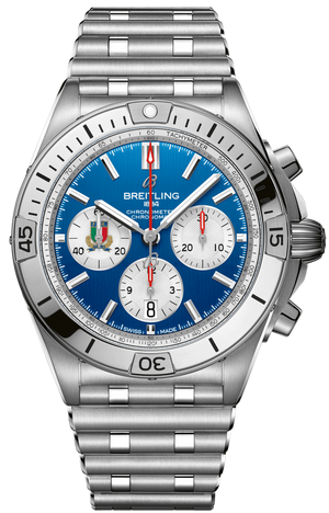 Breitling Chronomat B01 42 Six Nations Italy Blue Dial Silver Steel Strap Watch for Men - AB0134A41C1A1