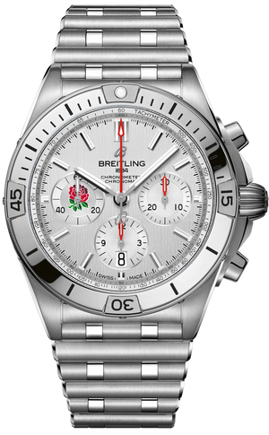 Breitling Chronomat B01 42 Six Nations England White Dial Silver Steel Strap Watch for Men - AB0134A71A1A1