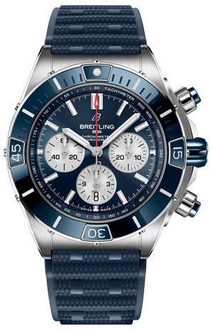 Breitling Super Chronomat B01 44 Blue Dial Blue Rubber Strap Watch for Men - AB0136161C1S1