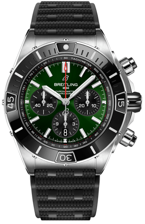 Breitling Super Chronomat B01 44 Green Dial Black Rubber Strap Watch for Men - AB0136251L1S1