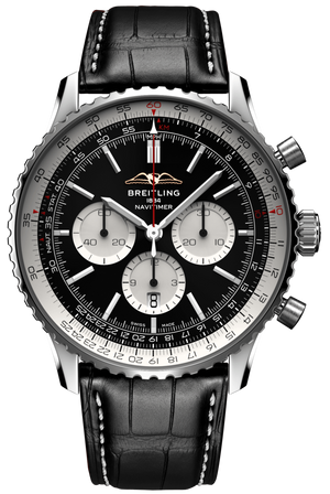 Breitling Navitimer B01 Chronograph 46 Black Dial Black Leather Strap Watch for Men - AB0137211B1P1