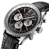 Breitling Navitimer B01 Chronograph 46 Black Dial Black Leather Strap Watch for Men - AB0137211B1P1