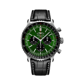 Breitling Navitimer B01 Chronograph 46 Green Dial Black Leather Strap Watch for Men - AB0137241L1P1