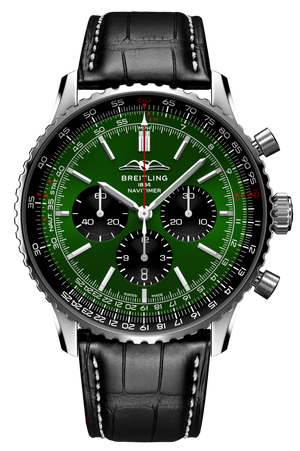 Breitling Navitimer B01 Chronograph 46 Green Dial Black Leather Strap Watch for Men - AB0137241L1P1