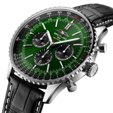 Breitling Navitimer B01 Chronograph 46 Green Dial Black Leather Strap Watch for Men - AB0137241L1P1