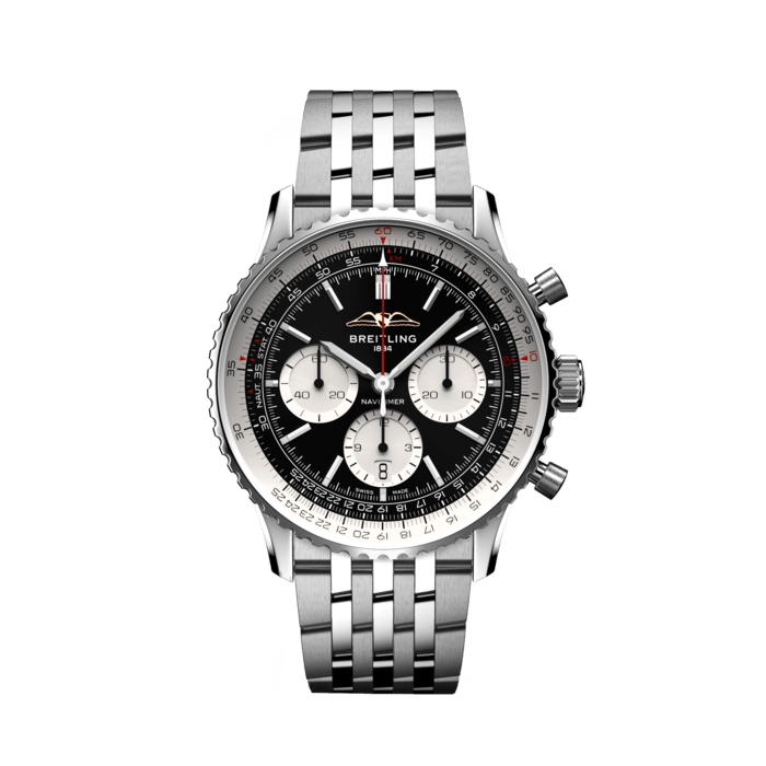 Breitling Navitimer B01 Chronograph 43 Black Dial Silver Steel Strap Watch for Men - AB0138211B1A1