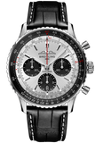 Breitling Navitimer B01 Chronograph 43 Silver Dial Black Leather Strap Watch for Men - AB0138241G1P1