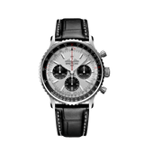 Breitling Navitimer B01 Chronograph 43 Silver Dial Black Leather Strap Watch for Men - AB0138241G1P1