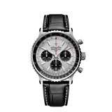 Breitling Navitimer B01 Chronograph 43 Silver Dial Black Leather Strap Watch for Men - AB0138241G1P1