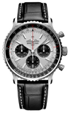 Breitling Navitimer B01 Chronograph 43 Silver Dial Black Leather Strap Watch for Men - AB0138241G1P1