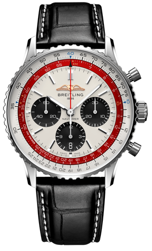 Breitling Navitimer B01 Chronograph 43 Boeing 747 White Dial Black Leather Strap Watch for Men - AB01383B1G1P1