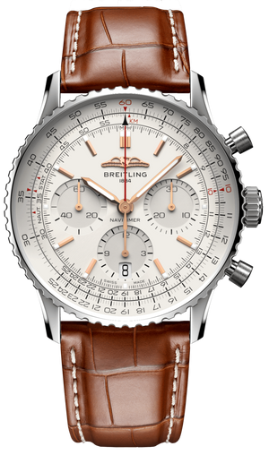 Breitling Navitimer B01 Chronograph 41 White Dial Brown Leather Strap Watch for Men - AB0139211G1P1