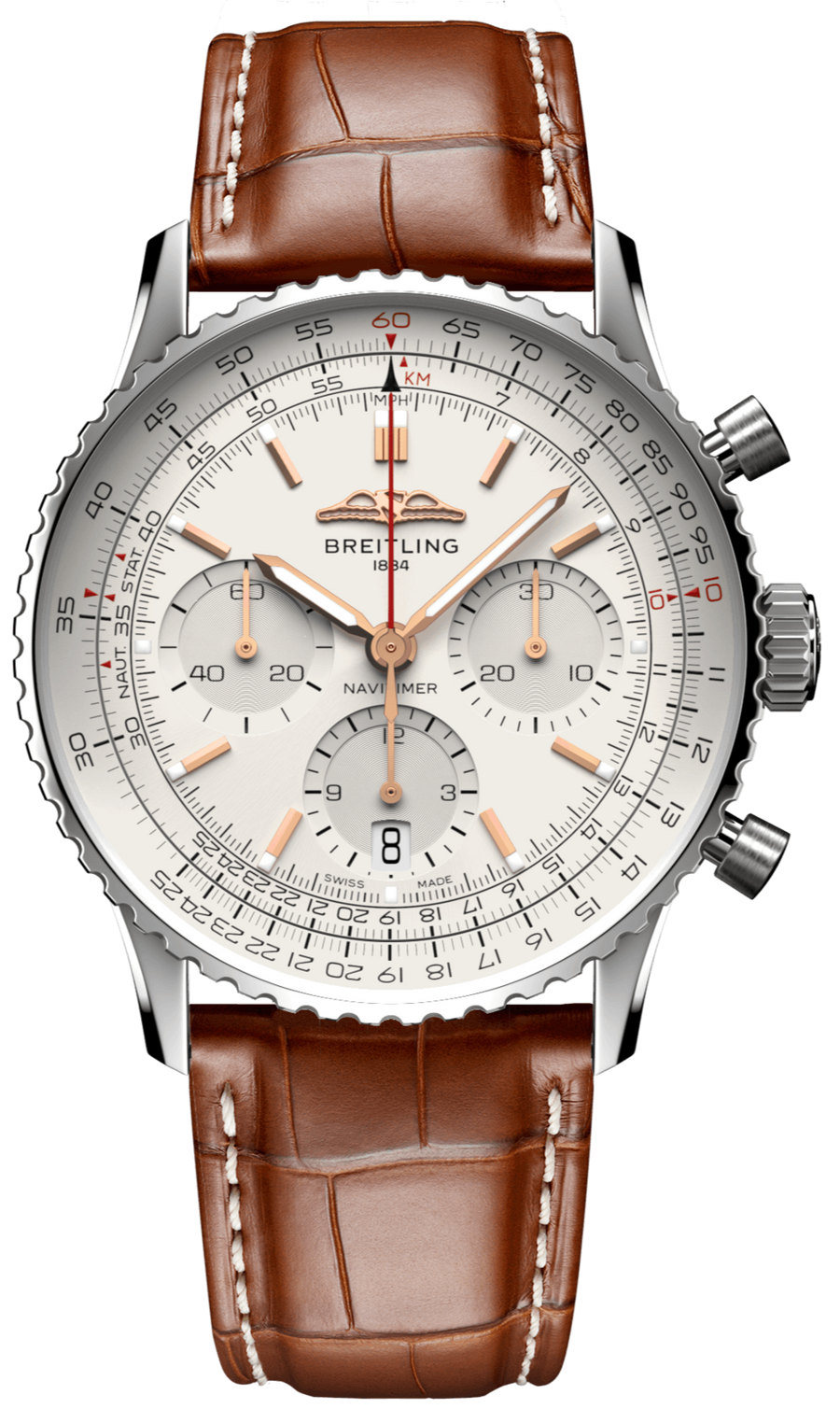 Breitling Navitimer B01 Chronograph 41 White Dial Brown Leather Strap Watch for Men - AB0139211G1P1