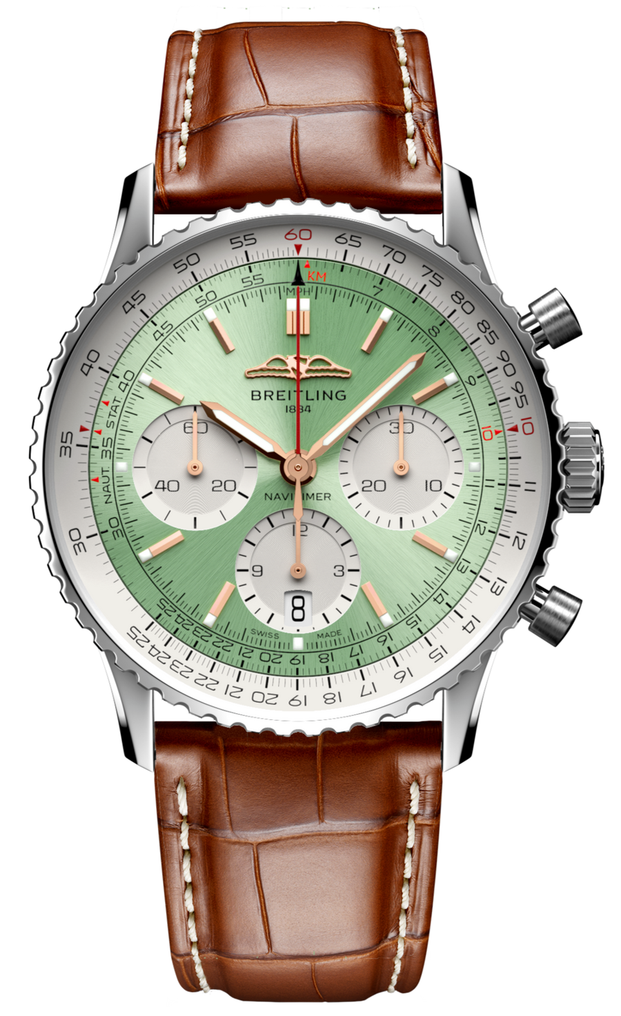 Breitling Navitimer B01 Chronograph 41 Green Dial Brown Leather Strap Watch for Men - AB0139211L1P1