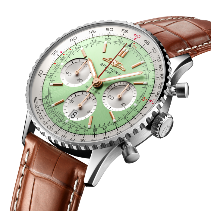 Breitling Navitimer B01 Chronograph 41 Green Dial Brown Leather Strap Watch for Men - AB0139211L1P1