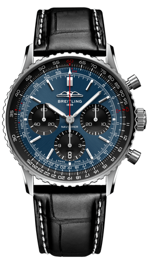 Breitling Navitimer B01 Chronograph 41 Blue Dial Black Leather Strap Watch for Men - AB0139241C1P1