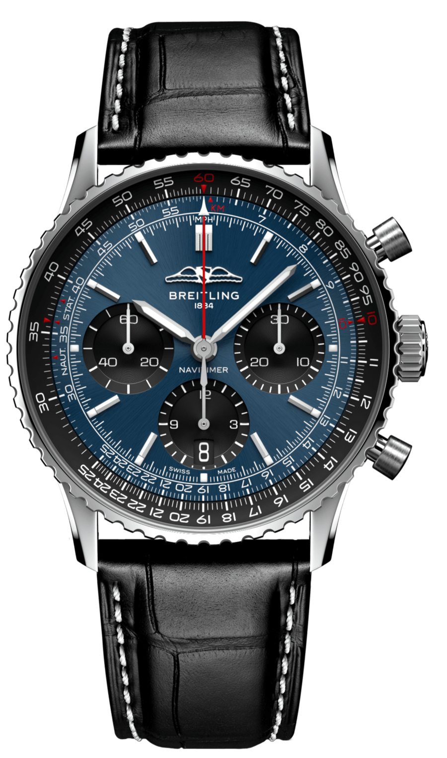 Breitling Navitimer B01 Chronograph 41 Blue Dial Black Leather Strap Watch for Men - AB0139241C1P1