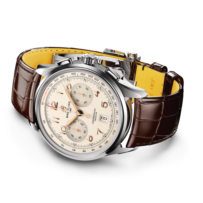 Breitling Premier B01 Chronograph 42 White Dial Brown Leather Strap Watch for Men - AB0145211G1P1