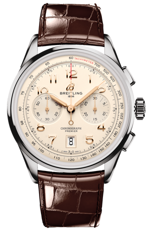 Breitling Premier B01 Chronograph 42 White Dial Brown Leather Strap Watch for Men - AB0145211G1P1