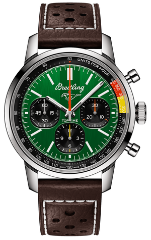 Breitling Top Time B01 Ford Mustang Green Dial Brown Leather Strap Watch for Men - AB01762A1L1X1