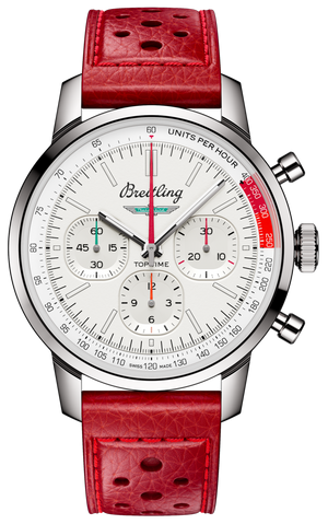 Breitling Top Time B01 Ford Thunderbird White Dial Red Leather Strap Watch for Men - AB01766A1A1X1