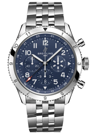 Breitling Super Avi B04 Chronograph GMT 46 Tribute to Vought F4U Corsair Blue Dial Silver Steel Strap Watch for Men - AB04451A1C1A1