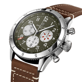 Breitling Super Avi B04 Chronograph GMT 46 Curtiss Warhawk Green Dial Brown Leather Strap Watch for Men - AB04452A1L1X1