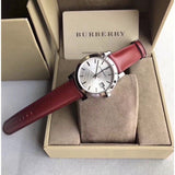 Burberry The City Silver Dial Red Leather Strap Watch for Women - BU9129