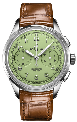 Breitling Premier B09 Chronograph 40 Green Dial Brown Leather Strap Watch for Men - AB0930D31L1P1