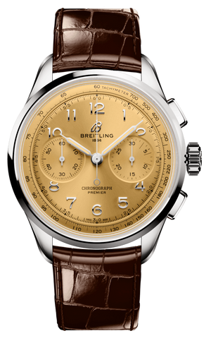 Breitling Premier B09 Chronograph 40 Beige Dial Brown Leather Strap Watch for Men - AB0930F51H1P1