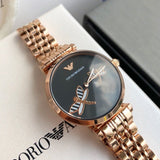 Emporio Armani Gianni T Bar Black Dial Rose Gold Steel Strap Watch For Women - AR11206