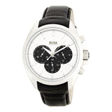 Hugo Boss Driver Chronograph Quartz Silver Dial Black Leather Strap Watch For Men - 1512880