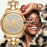 Michael Kors Runway Mercer Crystals Gold Dial Gold Steel Strap Watch For Women - MK6714