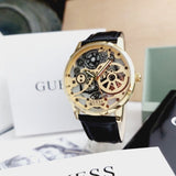 Guess Gadget Gold Dial Black Leather Strap Watch for Men - GW0570G1