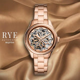 Fossil Rye Automatic Skeleton Rose Gold Dial Rose Gold Steel Strap Watch for Women - BQ3754