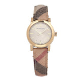 Burberry The City Gold Dial Haymarket Brown Leather Strap Watch for Women - BU9219